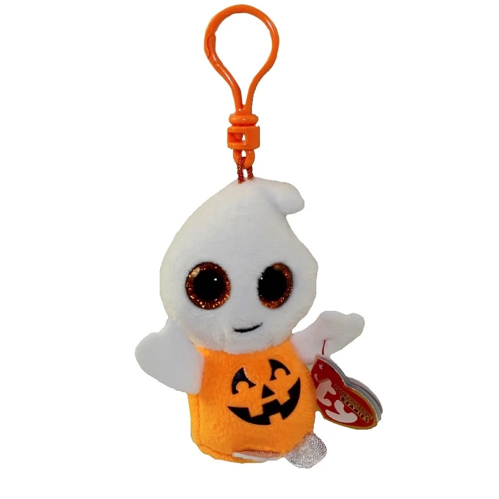 Ty Halloween Pumpkin Ghost Plush Keychain - Orange and White